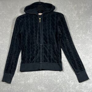 Vintage Juicy Couture Signature Hoodie Womens M Blk Velour Hoodie Track Jacket